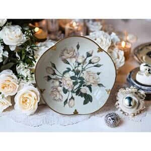 Smithsonian Goebel 24Kt Gold Collector Plate White Roses Box Victorian Decor